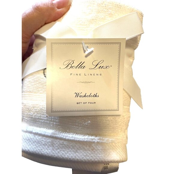 Mr. & Mrs. Embroidered White Cotton Washcloths Set Of 4 Bella Lux Fine Linens - Picture 3 of 4